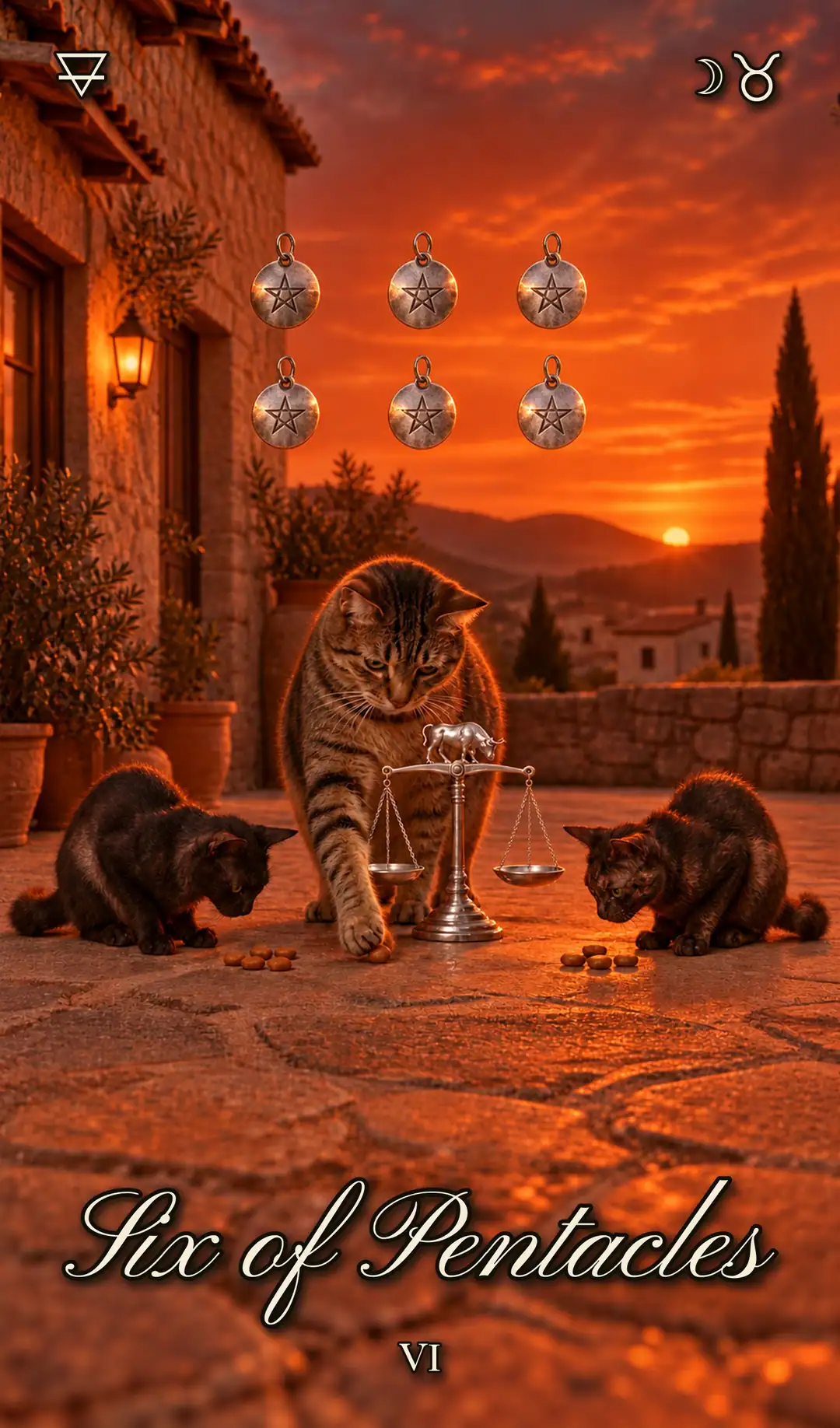 Six of Pentacles, Cat deck