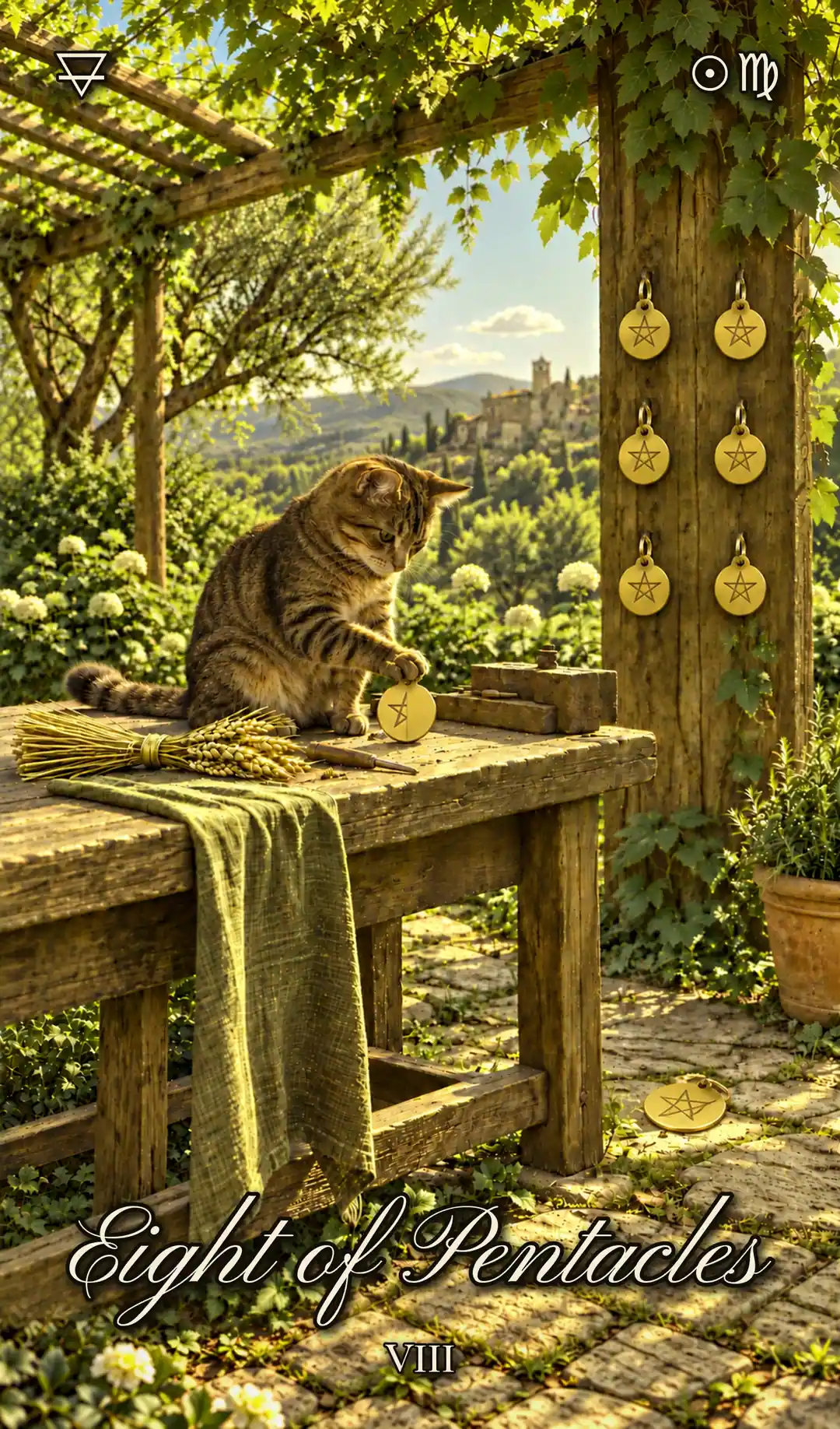 Eight of Pentacles, Cat deck