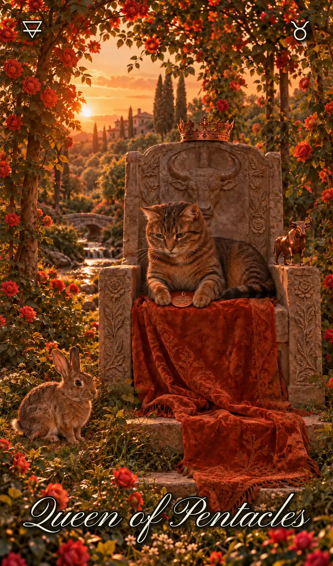 Queen of Pentacles, Cat deck