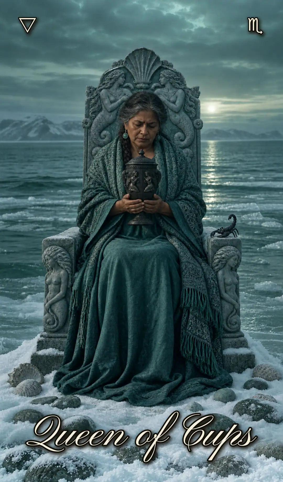 Queen of Cups, QUEEN. Christmas deck.