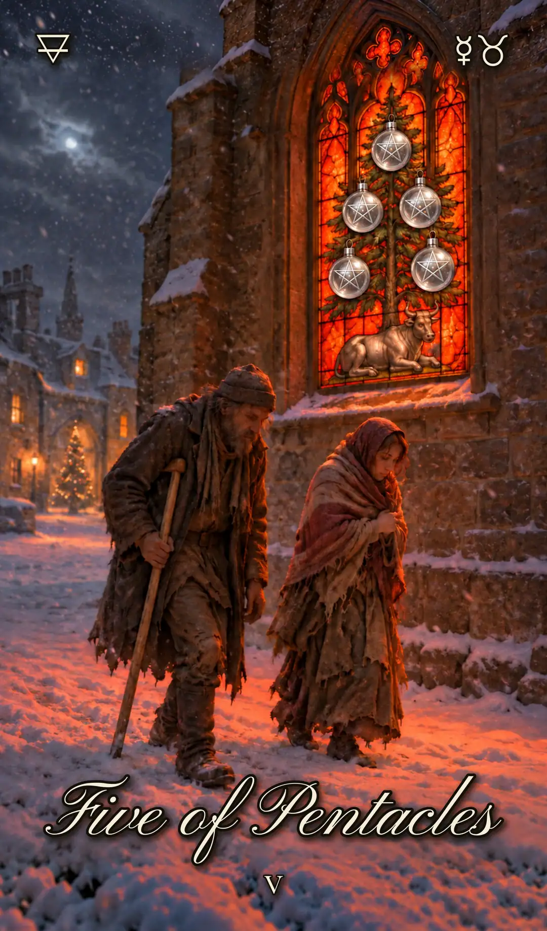 Five of Pentacles, V. Christmas deck.