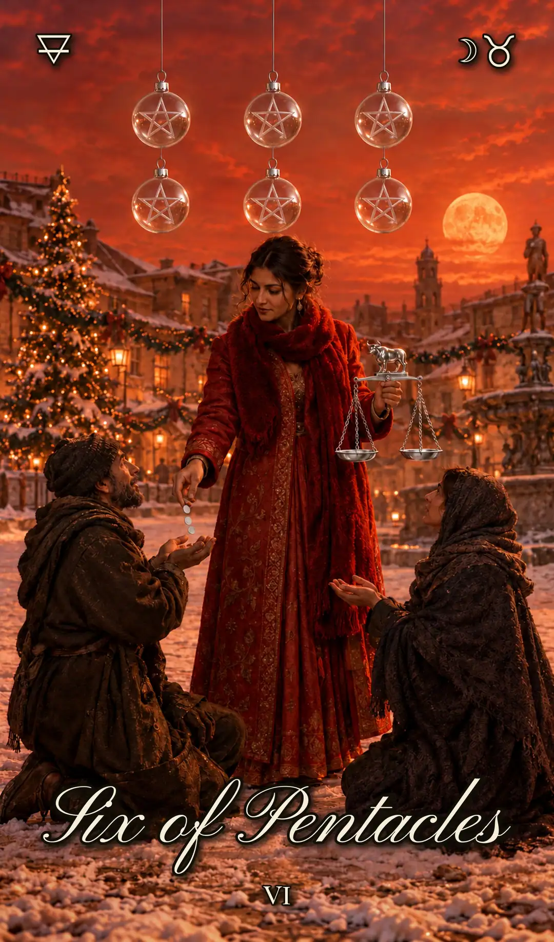 Six of Pentacles, VI. Christmas deck.