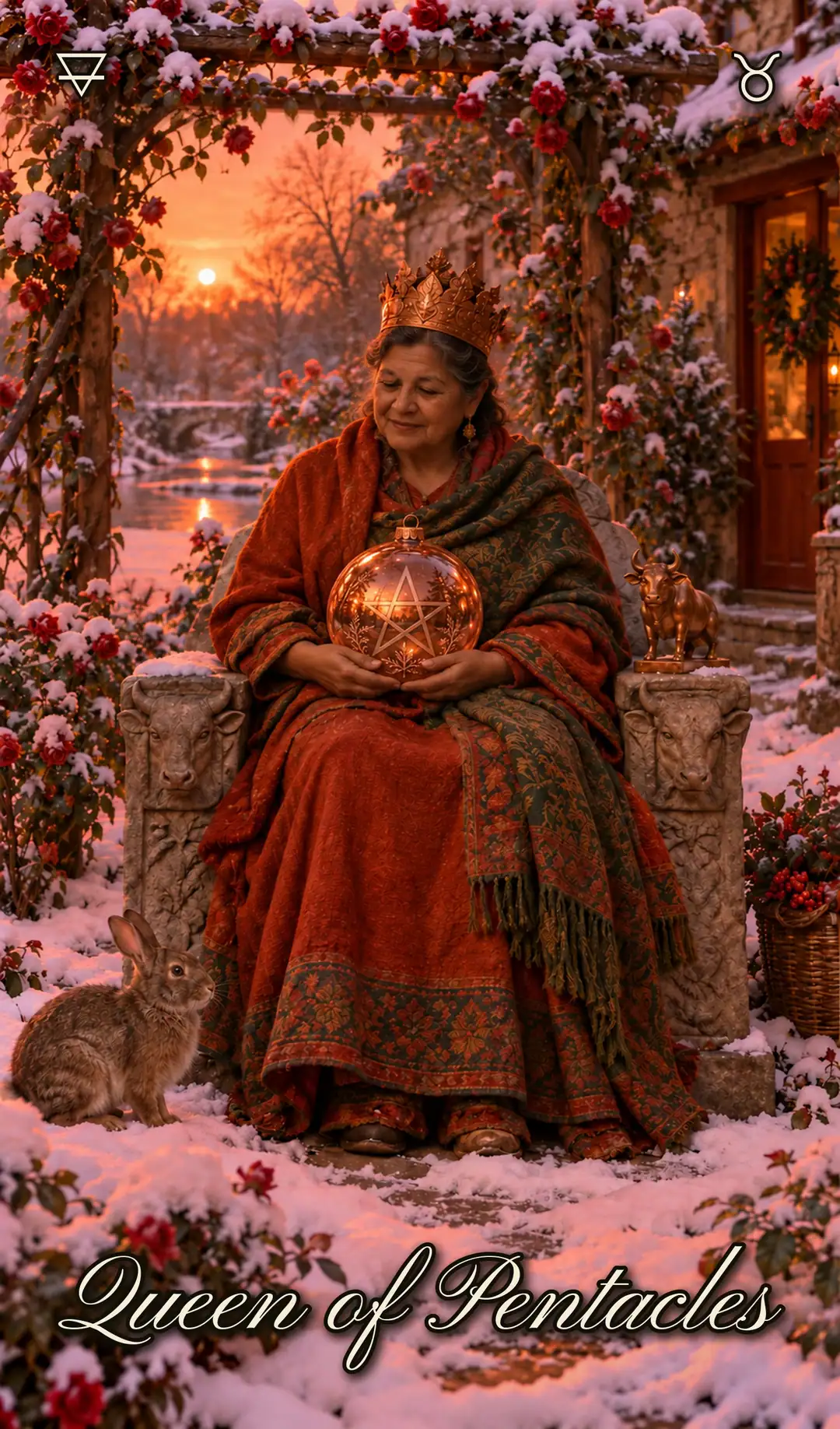 Queen of Pentacles, QUEEN. Christmas deck.