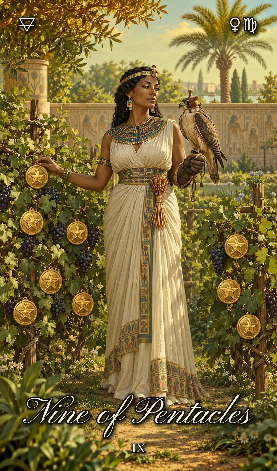 Nine of Pentacles, Isis deck