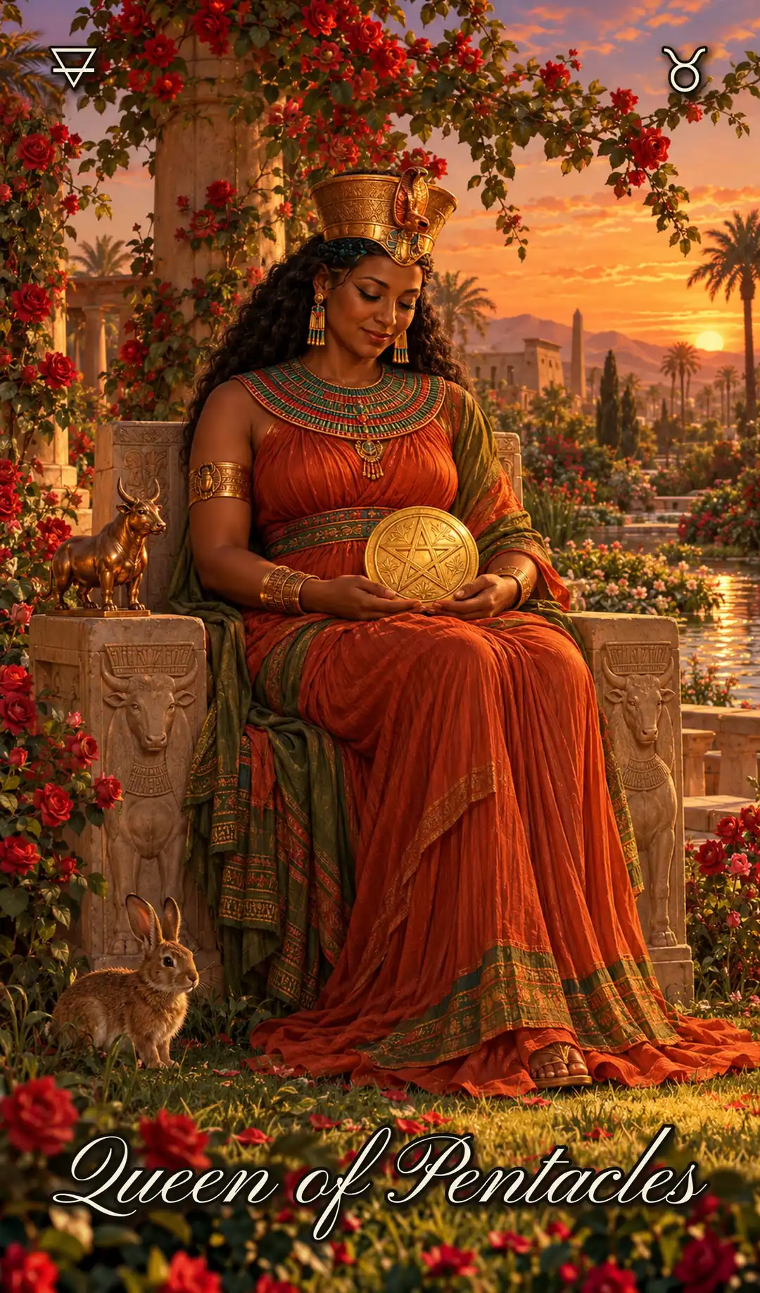 Queen of Pentacles, Isis deck