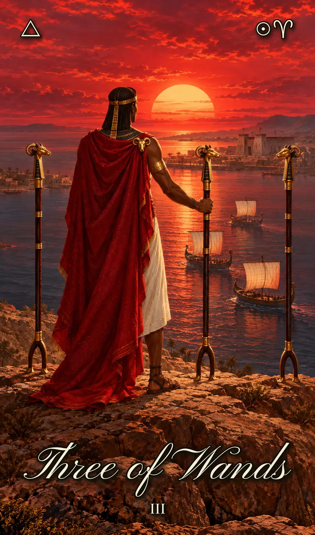 Three of Wands, Isis deck