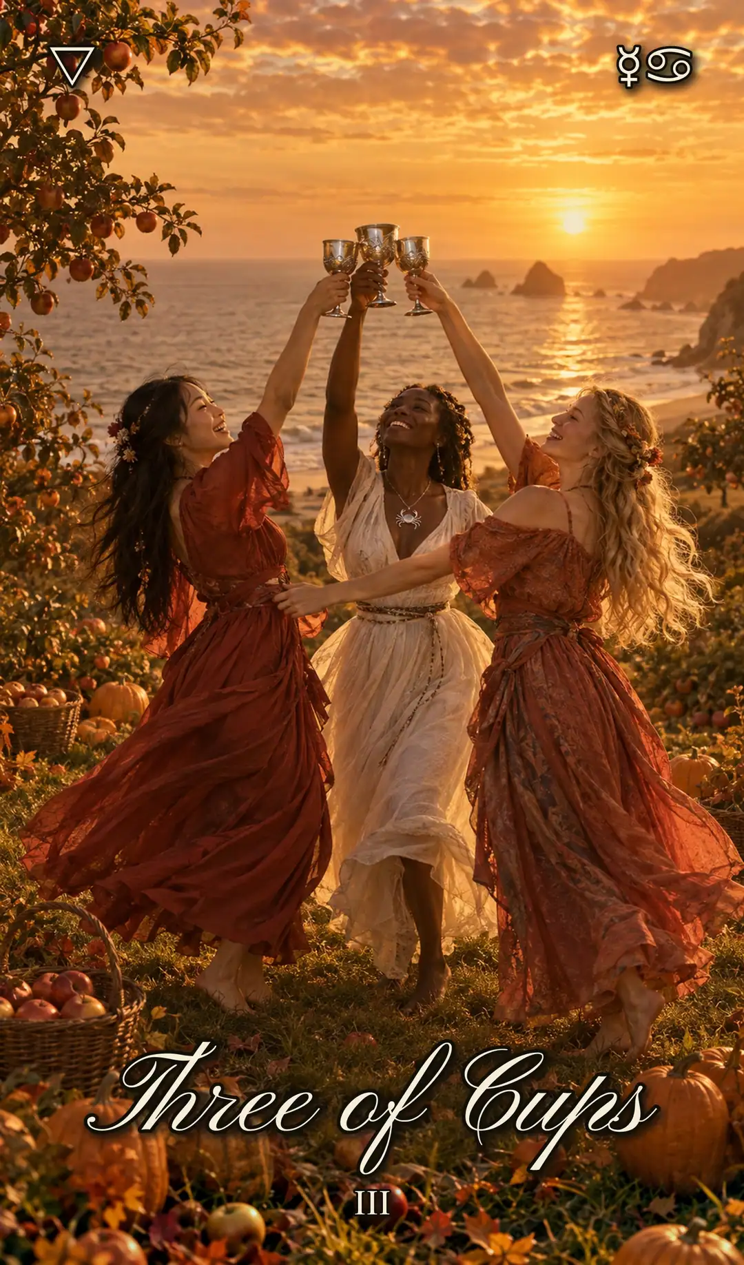 Three of Cups, Pisces deck