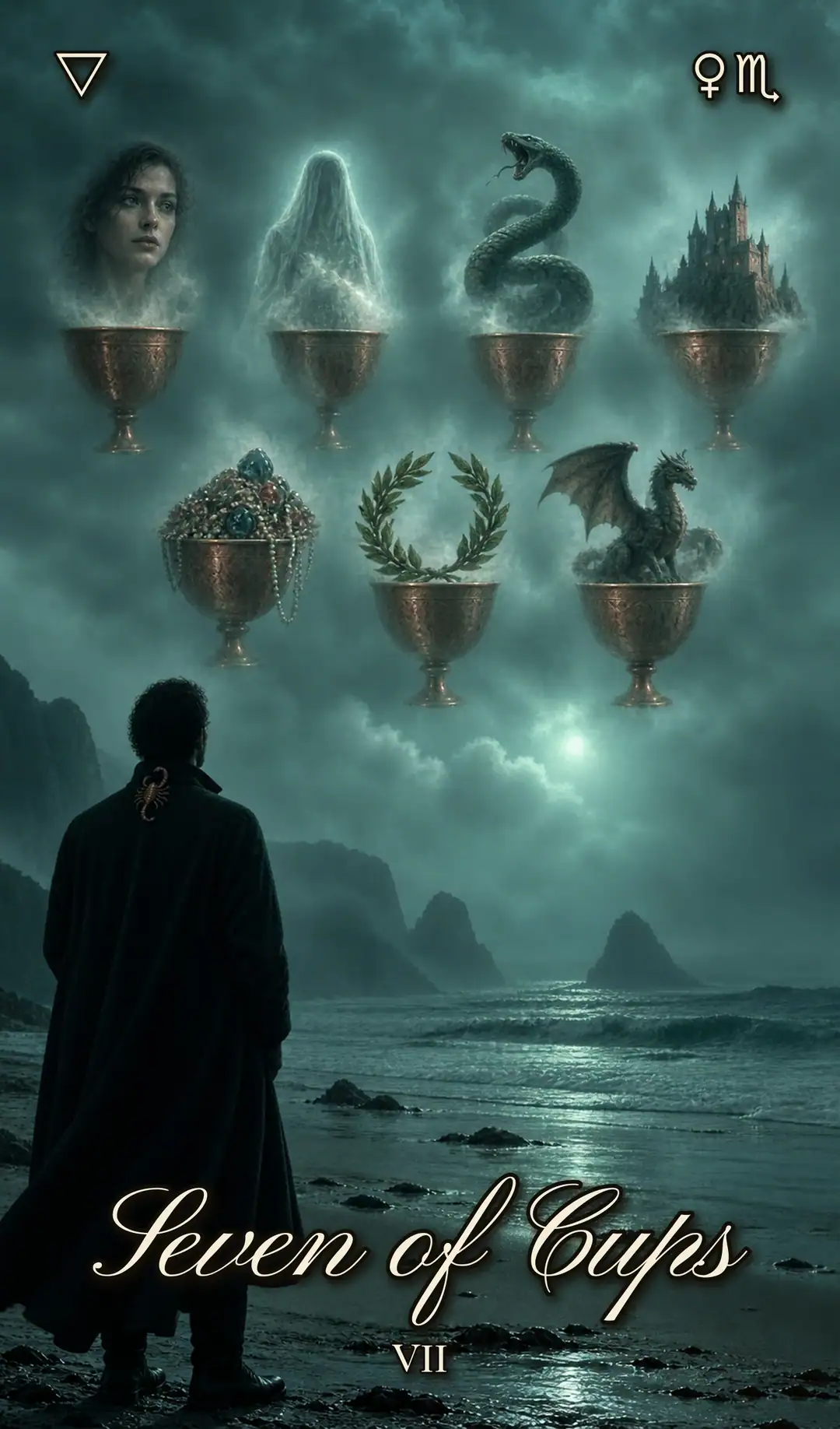 Seven of Cups, Pisces deck