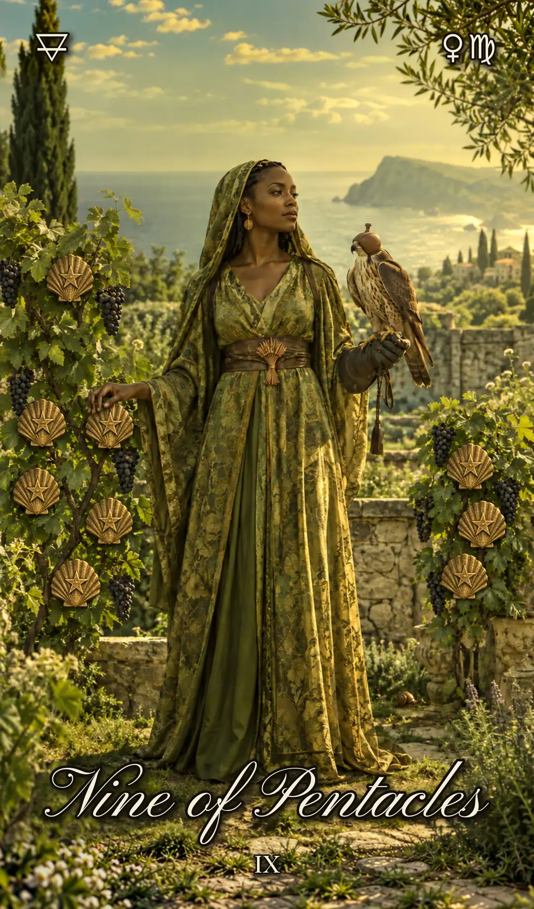 Nine of Pentacles, Pisces deck