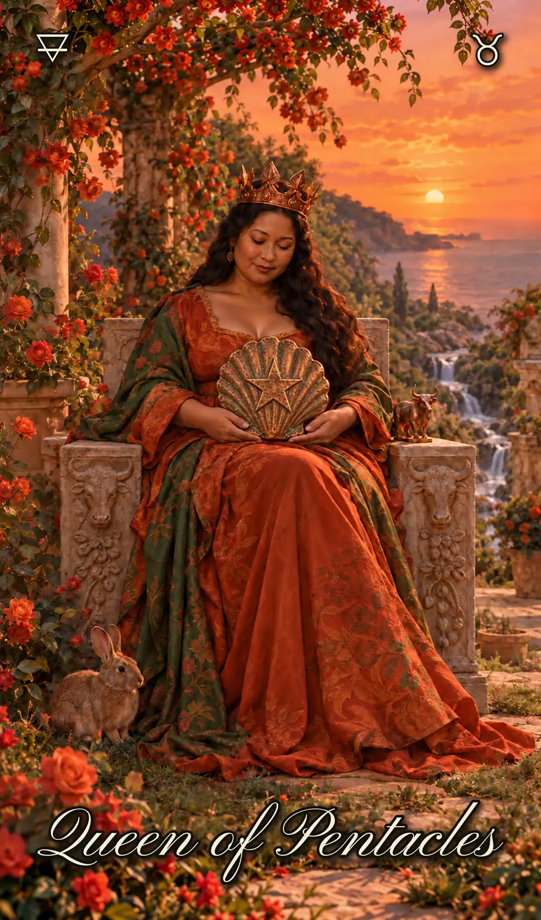 Queen of Pentacles, Pisces deck