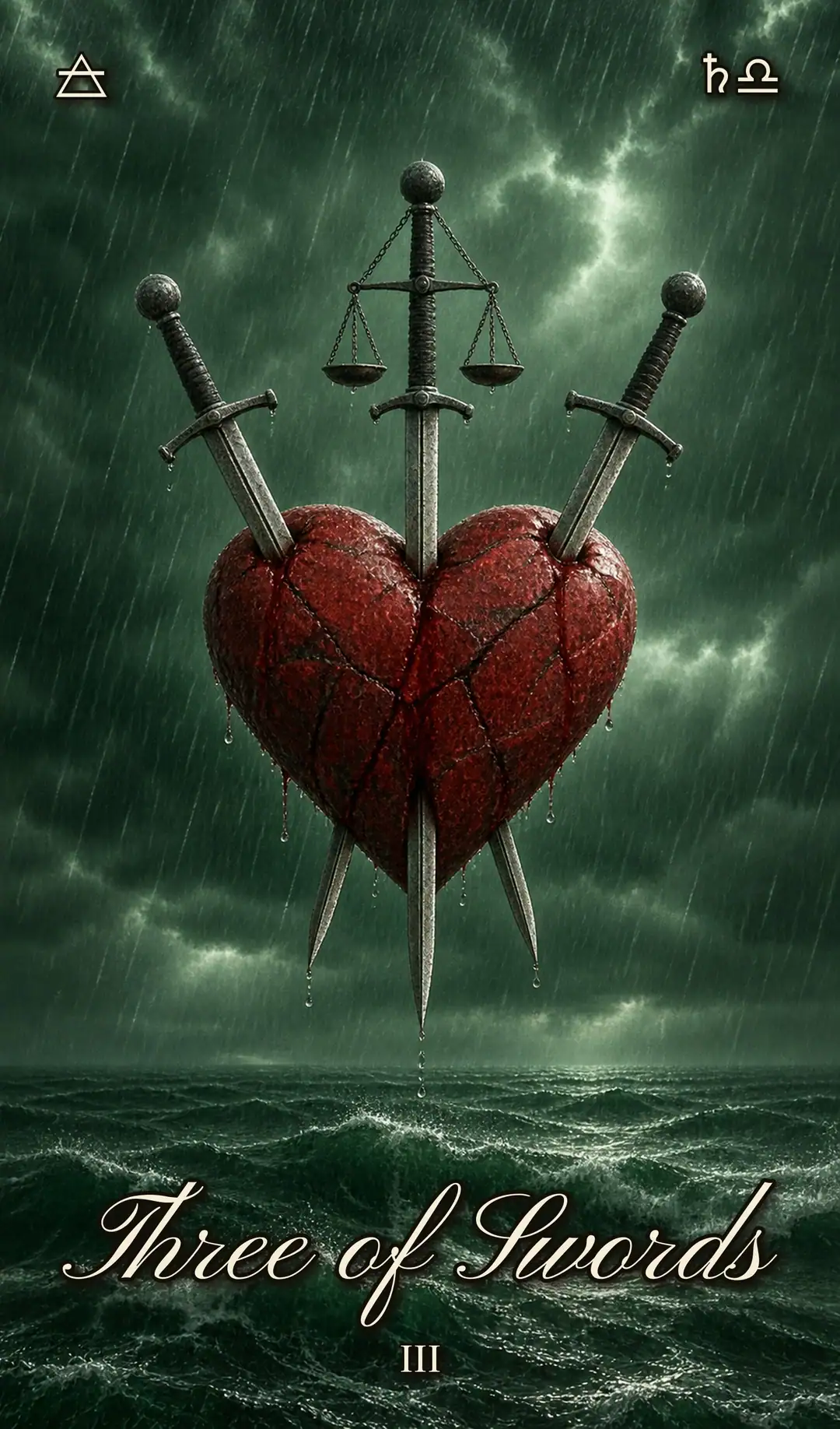 Three of Swords, Pisces deck